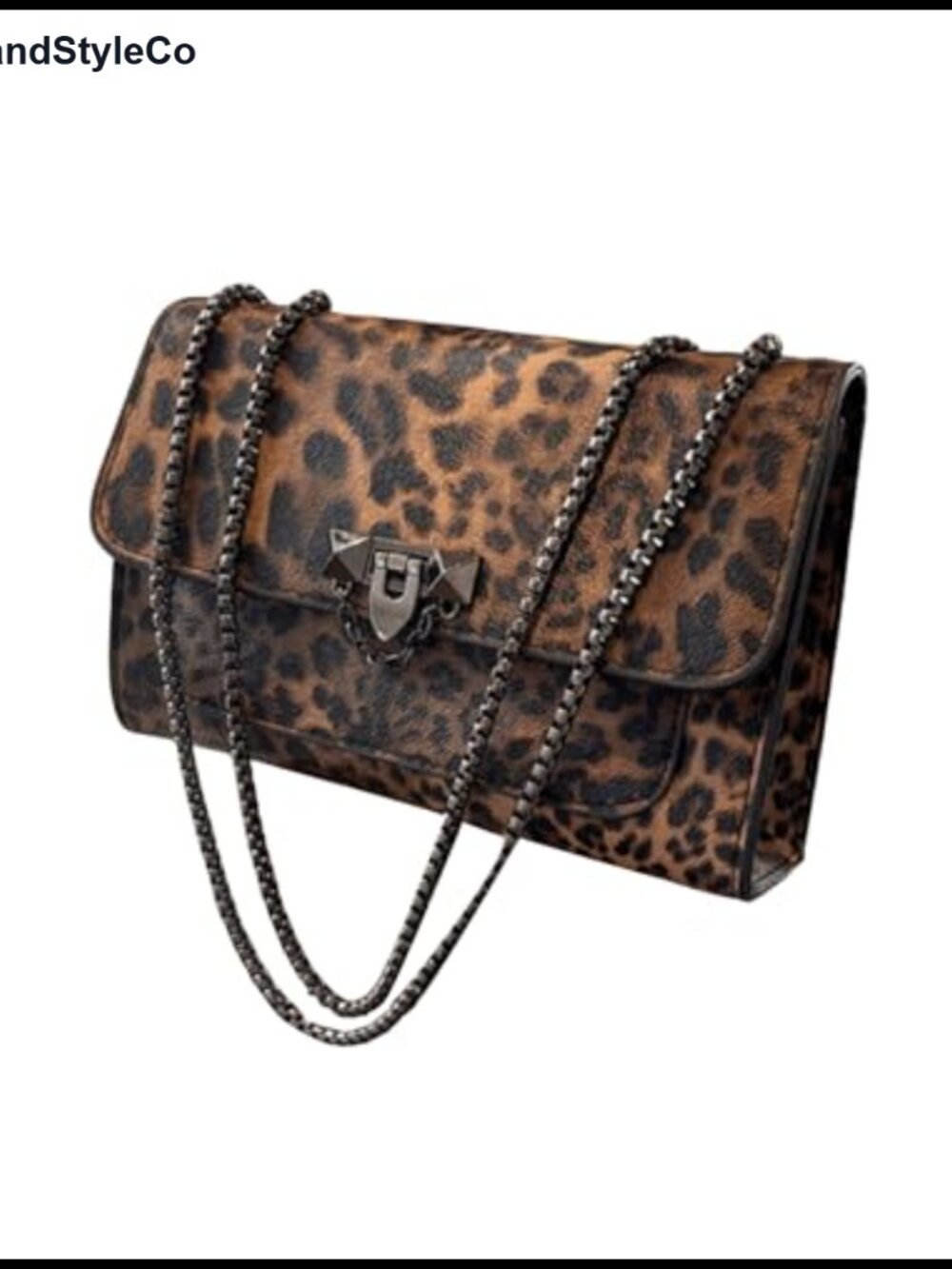 Women's Leopard Print Chain Shoulder Bag Faux Leather Satchel Handbag